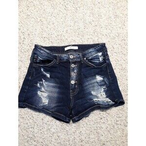 9/28 KanCan High Rise Button Fly Ripped Distressed Dark Wash Shorts